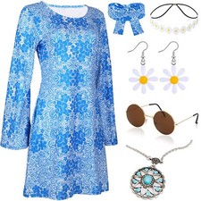 60er 70er Jahre Hippie Kostüm Damen Accessoires - Kleid Disco Kleidung Flower...