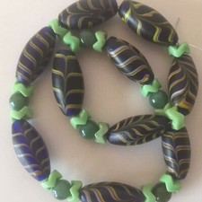 10 alte blaue Glas- Federperlen, Trade Beads, Handelsperlen, Afrika