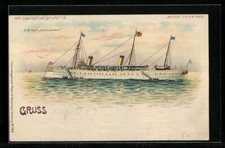 Lithographie Kriegsschiff S.M