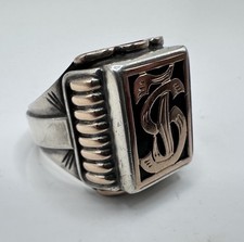 Handarbeits Monogramm Initialen JS Siegelring 900 Silber & 333 Gold Gr. 66