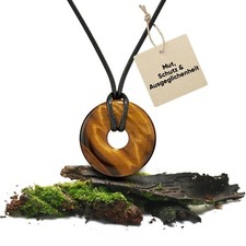 Tigerauge Edelstein Anhänger | Kristall Kette mit Donut Anhänger