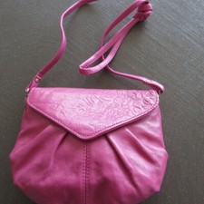 Vintage Papillon Leder Schultertasche Handtasche klein fuchsia wie neu top
