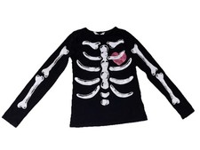 Kinder Gr. 122/128 Halloween Langarm Shirt Skelett mit Herz, schwarz, H&M,grusel