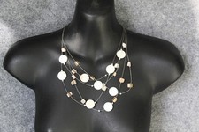 HALSKETTE FÜNFFACH DRAHT SEIL SILBERFARBEN CA 42 CM MIT BEIGE NATURWEISS STEINCH