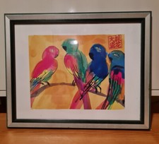 Bild Künstler: Walasse Ting; Titel: Vögel-4 Papageien;  Falzmaß: 23,5 x 30,0 cm