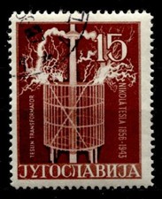 Nikola Tesla. Tesla-Transformator. 1W. Gest(4). Jugoslawien 1956