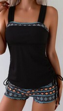 Tankini Bademode Bikini 2 teilig Hose Oberteil schwarz ethnisch Gr. XXL NEU