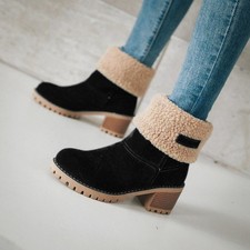 Damen Kurzschaft Winterstiefel Absatz Stiefeletten Gefüttert Winterboots Mode