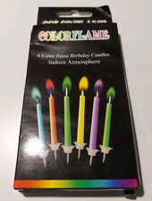 Geburtstags-Kerzen/ BUNT brennende Flamme/ 6 Stk. + Halter/ Torten-Kerzen 