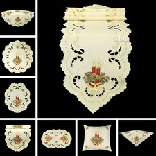 Weihnachten Tischdecke Tischläufer Tischband Mitteldecke Leinen CREME Stickerei