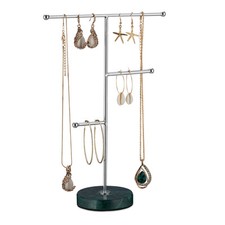 Schmuckständer grüner Marmor, Schmuckbaum silber, Kettenständer, Schmuckhalter