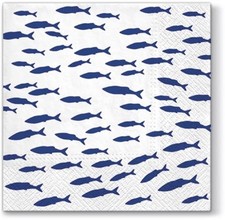 20 Servietten Shoal - Fischschwarm Fische blau weiß Maritim Motiv Deko 33x33cm