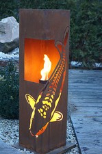 Feuer-Säule Koi Edelrost  Rost Metall Gartendeko neu Garten Stele Feuersäule