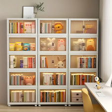 STAPELBOX FALTBARE AUFBEWAHRUNGSBOX MIT DECKEL GROSS MIT TÜREN UND RÄDERN WEISS