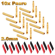 10 Paar 2mm 2.0mm Stecker Goldstecker Bananenstecker  + Schrumpfschlauch RC 2,0 