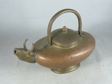 sehr ausgefallene Teekanne, Kupfer + Messing, mit Deckel und Stierkopf