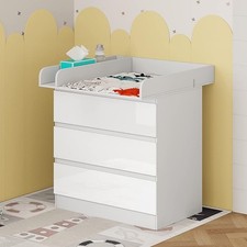 WOLTU Wickelkommode mit Wickelaufsatz  Wickeltisch Baby Kommode mit 3 Schubladen