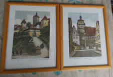 2x schöne Alten Bilder Rotenburg Tauber mit Rahmen Kobolzeller Tor, Weisser Turm