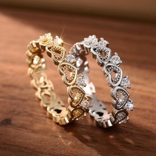Ring Gold Silber Herzen Damen Hollow Fingerring vergoldet Weiße Zirkonia Steine