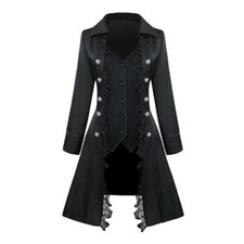Retro Damen Steampunk Gothic Mantel Mittelalter Jacke Cosplay Kostüm Schwarz