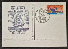 alte Sonderkarte Kieler Woche 1998 mit Sonderstempel Kiel  und Gorch Fock - Top!