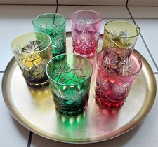 6 bunte Wasser- oder Whisky-Gläser Cristalica Schleuderstern, Bleikristall