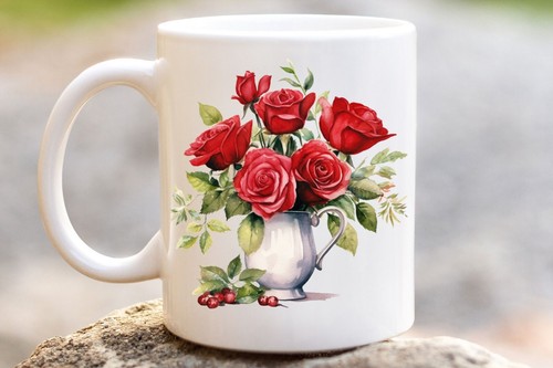 Aquarell rote rose - rote, tasse