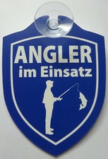 Schild mit Saugnapf Angler im
