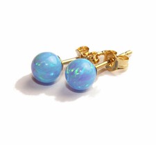 Massiv 9 Kt Gold 375 Ohrstecker Ohrringe mit 5mm Blau Opal Gelbgold