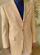 Herren Sakko Henry Morell vanillegelb kariert Gr. 48- reine Wolle & Polyester