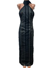 SONJA KIEFER Gr. M Maxi Kleid Braun Gestreift Rückenfrei Halterneck