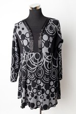 ??Lagenlook süßes Shirt Tunika Punkt Dots abstrakt grau schwarz L XL A-Form ?