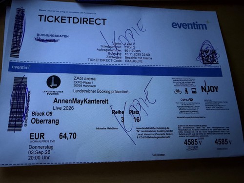 Annenmaykantereit ticket in - ticket,,