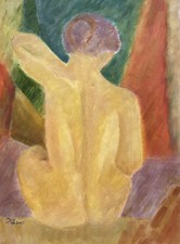 Expressionist Porträt Weiblicher Rückenakt Ölbild Midcentury Modern 80 x 60 cm 