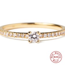 925 Sterlingsilber vergoldet Damen Ring Ringe Zirkon, Verlobung, Hochzeit