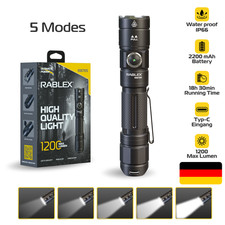 RABLEX LED Taschenlampe 1200 Lumen – 5 Modi Torch Flashlight, Wasserdicht