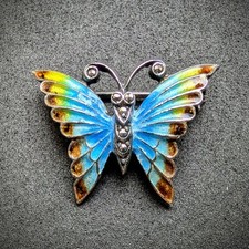 Jugendstil Art Deco Schmetterling Brosche 935 Silber Emaille alt antik c. 1920