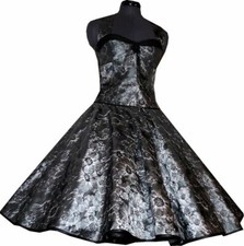 Taftkleid Korsage zum Petticoat schwarz silbergrau Blumen 3D