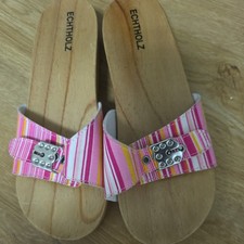 Schuhe Größe 39 Echtholz Latschen Rosa Gestreift Sandalen Damen Sommerschuhe