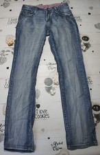 Hose Jeans blau pink Gr. 36 / 32 S Used-Look MBJ gerade Beine