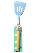 WENKO Pfannenwender Küchenhelfer Silikon Holz Blau Modern Spatel Bratwender