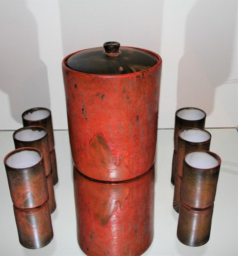 Bowle mit bechern keramik - 6, bechern,