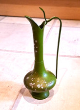 Messingvase - Henkelvase - Indien - grün - silbern floral verziert - Handarbeit