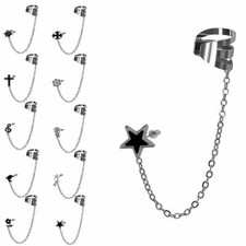 Ohrklemme Creole mit Kettchen Edelstahl Ohrring Ohrstecker silbern Ear cuff