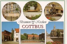 Postkarte :   COTTBUS -Brunnen und Kirchen ; ca. 1990
