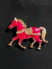 Metall Pferde Brosche Gold Rot