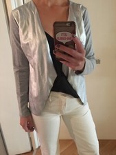 Jacke Silber Blogger Lederimitat Jersey Offen S