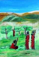 50 x 70 Modern Art Leinwand Begegnung Afrika Acrylbild Original Maritta Sorg