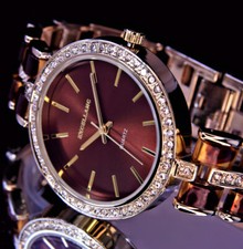 Excellanc Damen Armband Frauen Uhr Braun Gold Farben Metall Strass SI28