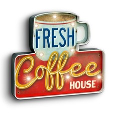 Blechschild Fresh Coffee LED